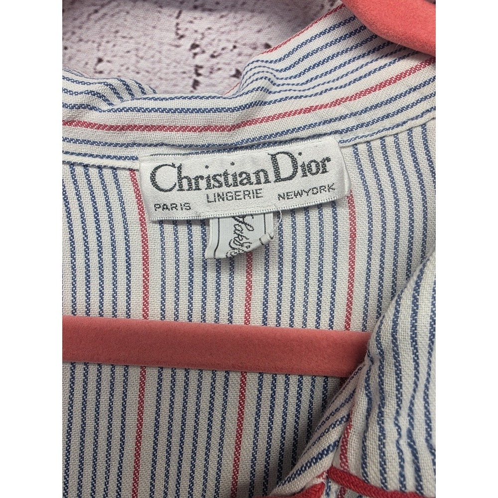 Vtg Christian Dior Lingerie Cotton Nightgown Large Light Blue Embroidered Logo - Picture 3 of 10